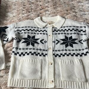 Hem & Thread Cream and Black Nordic Cardigan NWT!!